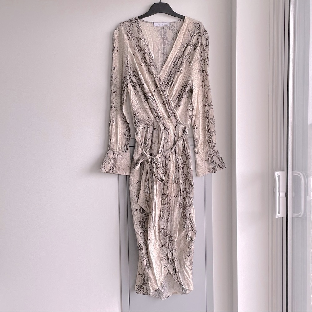WHITE CLOSET Snake Print Faux Wrap Dress
